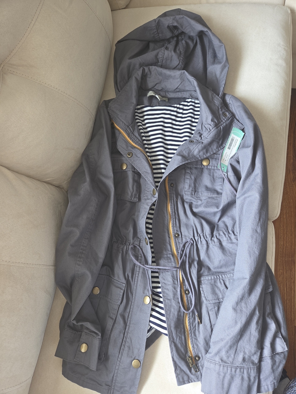 41 Hawthorn Gray Utility Anorak Jacket with Striped Lining
